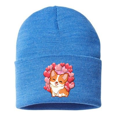 Cute Corgi Dog Valentines Day Love Heart Gift Cute Gift Sustainable Knit Beanie