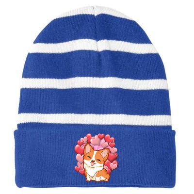 Cute Corgi Dog Valentines Day Love Heart Gift Cute Gift Striped Beanie with Solid Band