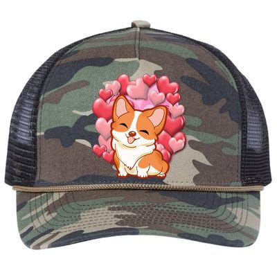 Cute Corgi Dog Valentines Day Love Heart Gift Cute Gift Retro Rope Trucker Hat Cap