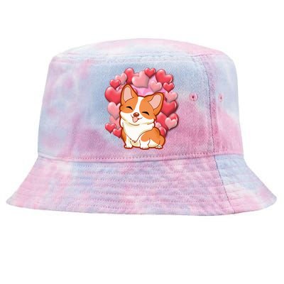 Cute Corgi Dog Valentines Day Love Heart Gift Cute Gift Tie-Dyed Bucket Hat