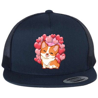 Cute Corgi Dog Valentines Day Love Heart Gift Cute Gift Flat Bill Trucker Hat