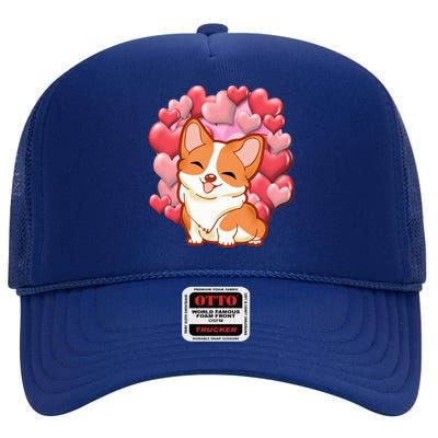 Cute Corgi Dog Valentines Day Love Heart Gift Cute Gift High Crown Mesh Back Trucker Hat