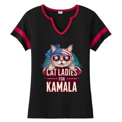 Cute Cat Design Cat Ladies For Kamala Ladies Halftime Notch Neck Tee