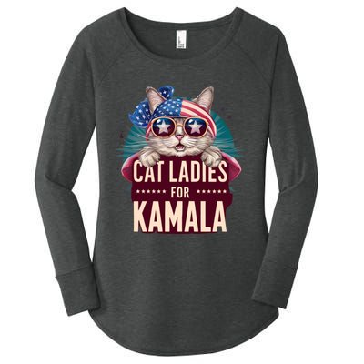 Cute Cat Design Cat Ladies For Kamala Women's Perfect Tri Tunic Long Sleeve Shirt