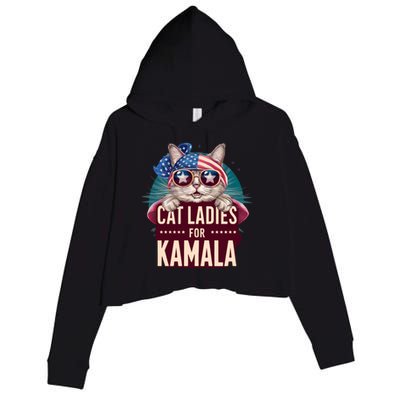 Cute Cat Design Cat Ladies For Kamala Crop Fleece Hoodie