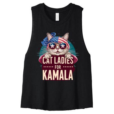 Cute Cat Design Cat Ladies For Kamala Women's Racerback Cropped Tank