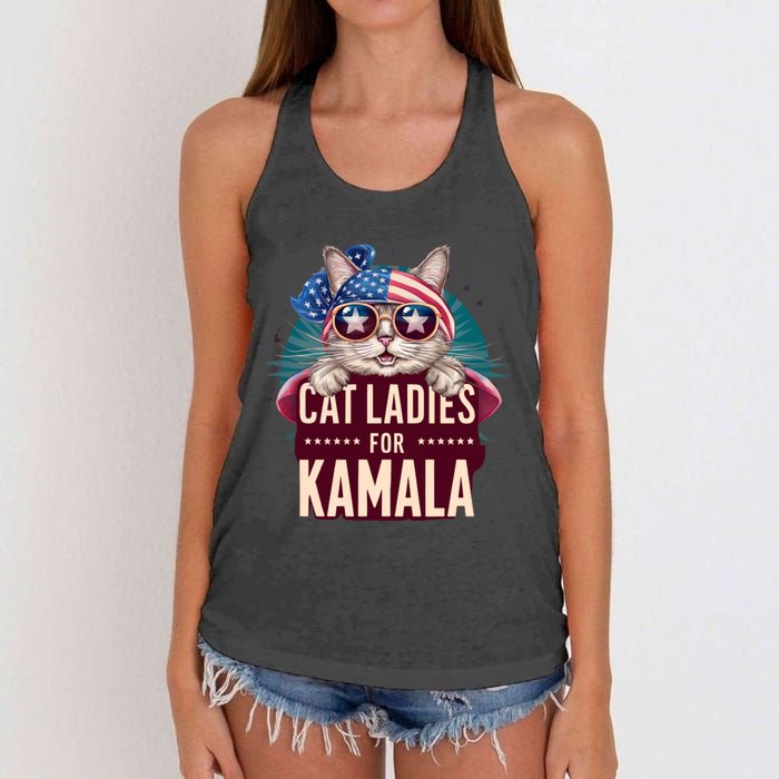 Cute Cat Design Cat Ladies For Kamala Women's Knotted Racerback Tank