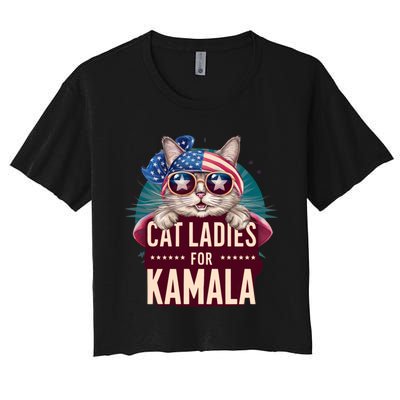 Cute Cat Design Cat Ladies For Kamala Women's Crop Top Tee