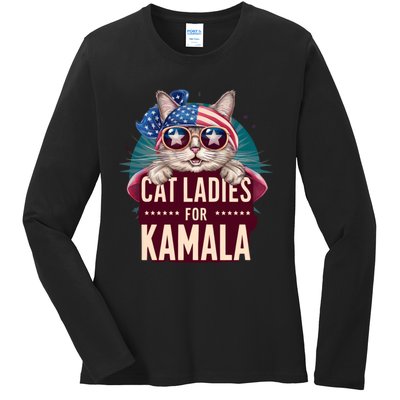 Cute Cat Design Cat Ladies For Kamala Ladies Long Sleeve Shirt