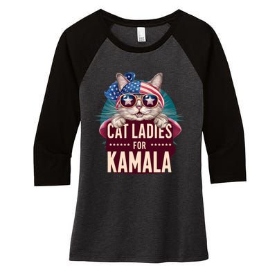 Cute Cat Design Cat Ladies For Kamala Women's Tri-Blend 3/4-Sleeve Raglan Shirt