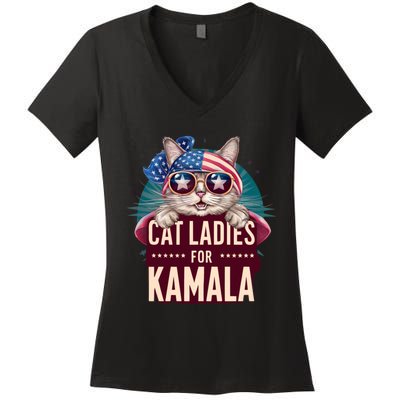 Cute Cat Design Cat Ladies For Kamala Women's V-Neck T-Shirt