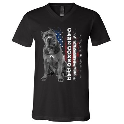 Cane Corso Dad Dog Owner Italian Mastiff Usa American Flag V-Neck T-Shirt