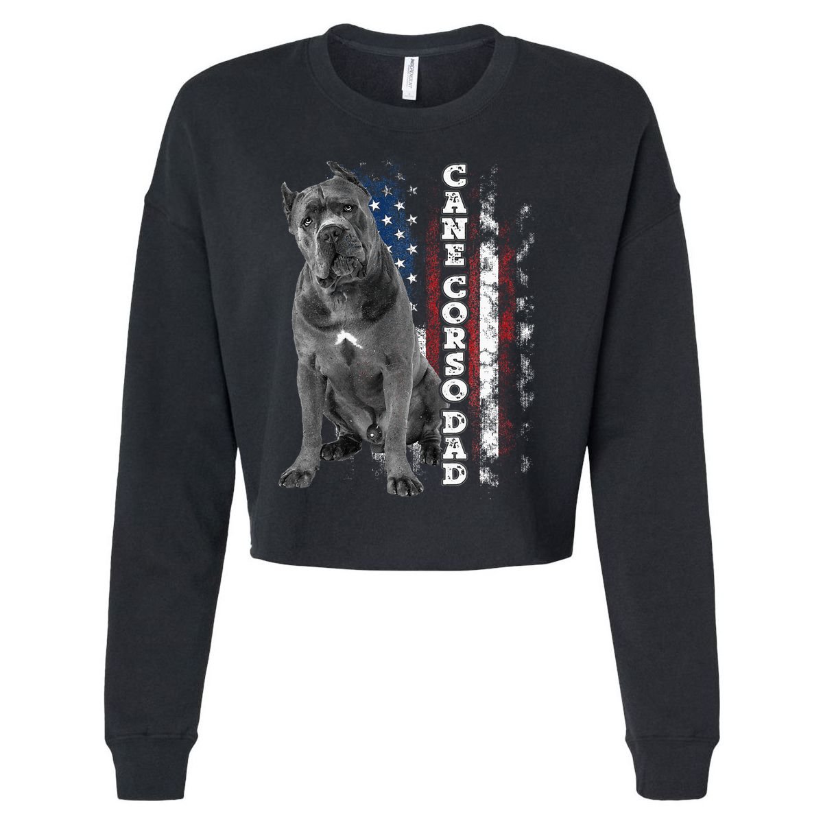 Cane Corso Dad Dog Owner Italian Mastiff Usa American Flag Cropped Pullover Crew