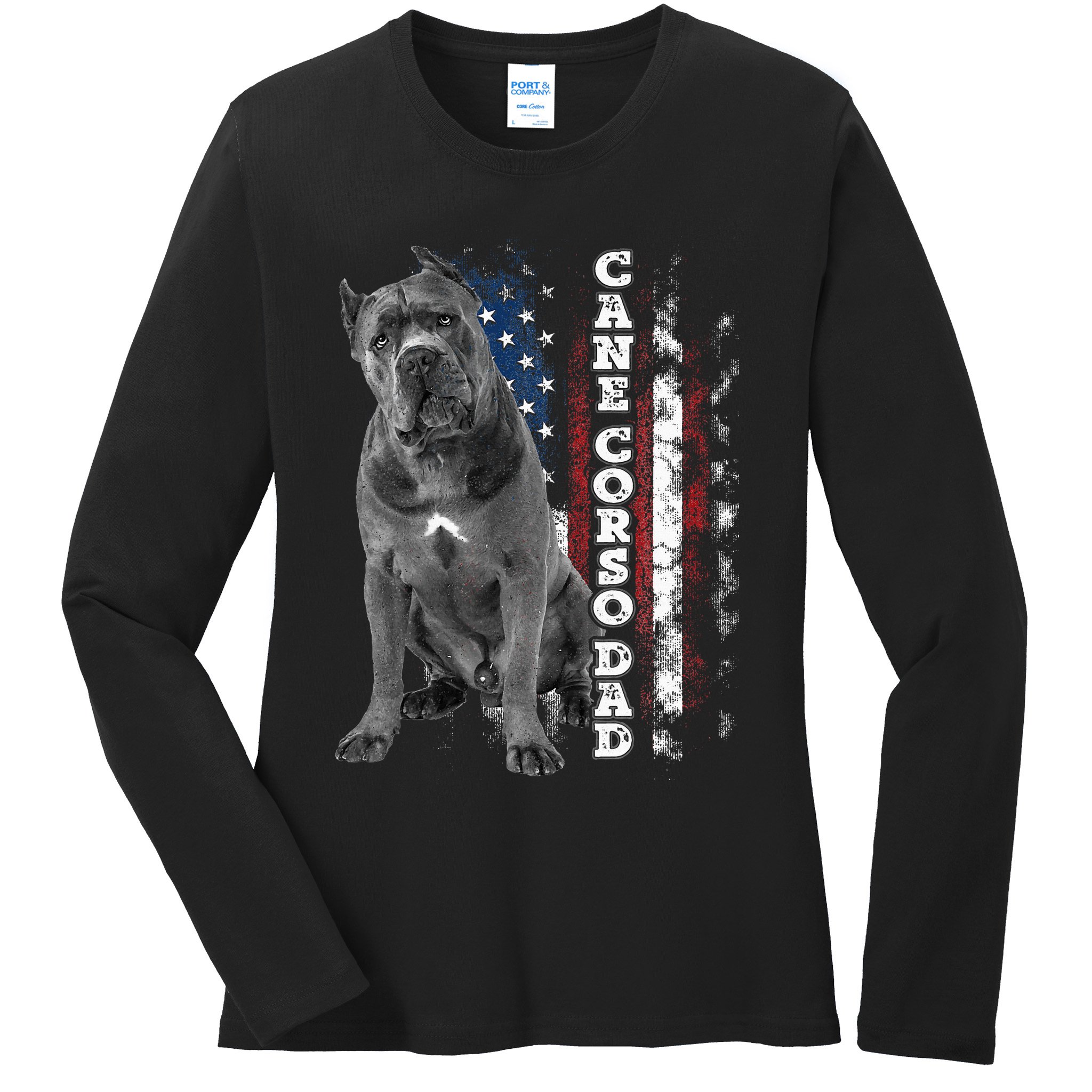 Cane Corso Dad Dog Owner Italian Mastiff Usa American Flag Ladies Long Sleeve Shirt