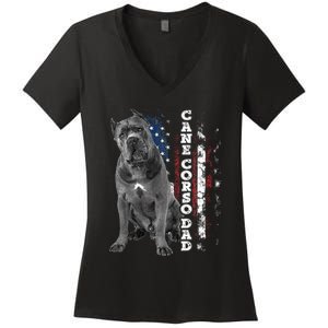 Cane Corso Dad Dog Owner Italian Mastiff Usa American Flag Women's V-Neck T-Shirt