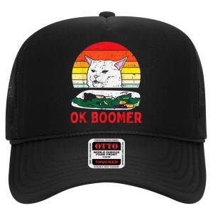 Confused Cat Dinner Table Ok Boomer Funny Meme Lover Gift High Crown Mesh Back Trucker Hat