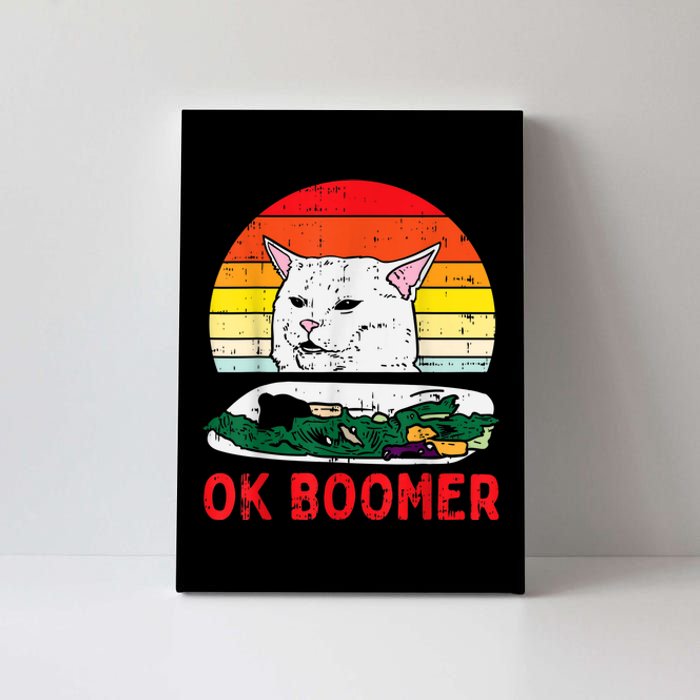 Confused Cat Dinner Table Ok Boomer Funny Meme Lover Gift Canvas