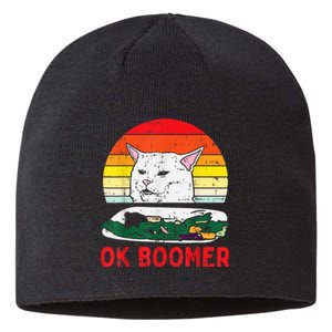 Confused Cat Dinner Table Ok Boomer Funny Meme Lover Gift Sustainable Beanie