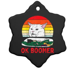 Confused Cat Dinner Table Ok Boomer Funny Meme Lover Gift Ceramic Star Ornament