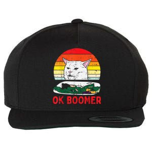 Confused Cat Dinner Table Ok Boomer Funny Meme Lover Gift Wool Snapback Cap