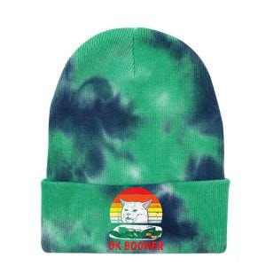 Confused Cat Dinner Table Ok Boomer Funny Meme Lover Gift Tie Dye 12in Knit Beanie