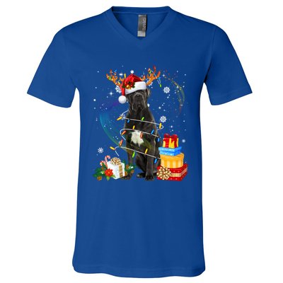 Cane Corso Dog Christmas Reindeer Santa Lights Dogs Xmas Gift V-Neck T-Shirt