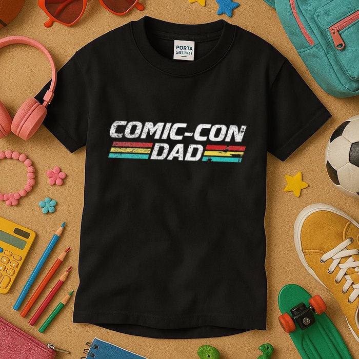 C.O.M.I.C Con Dad 80S Retro Style Distressed Kids T-Shirt