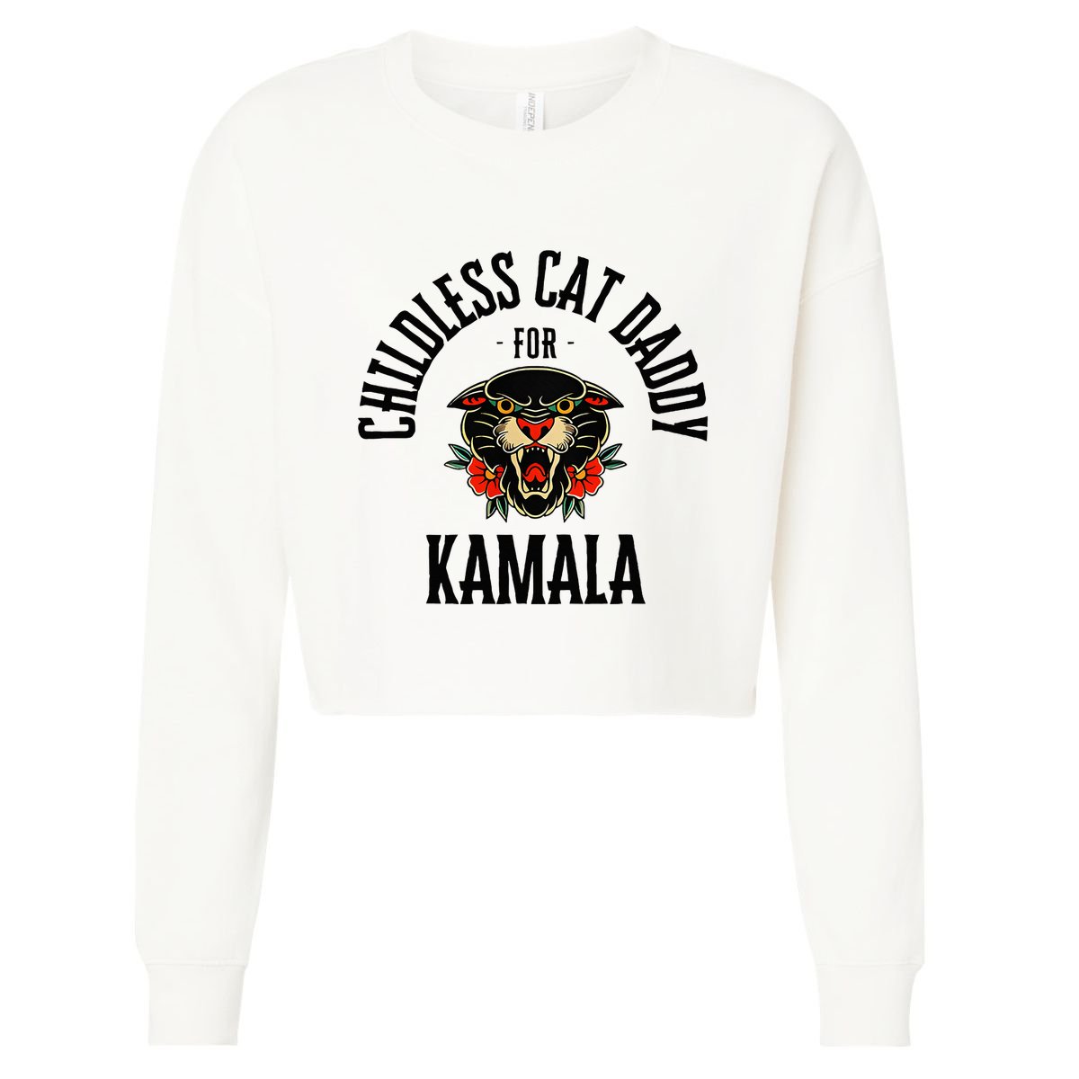 Childless Cat Daddy For Kamala Against Fascism Feminist Cropped Pullover Crew