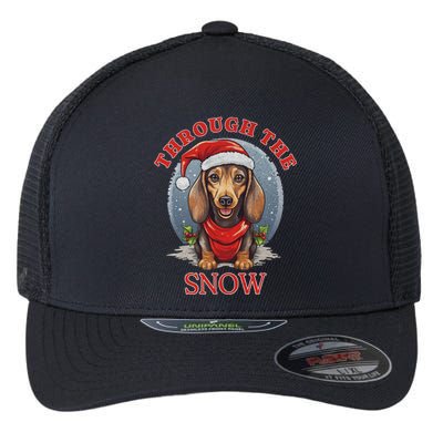 Cute Christmas Dachshund Dog Through The Snow Xmas Holiday Gift Flexfit Unipanel Trucker Cap