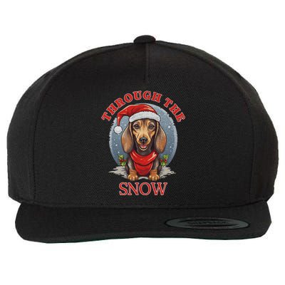 Cute Christmas Dachshund Dog Through The Snow Xmas Holiday Gift Wool Snapback Cap