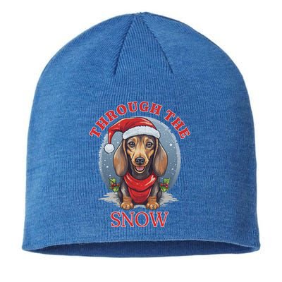 Cute Christmas Dachshund Dog Through The Snow Xmas Holiday Gift Sustainable Beanie