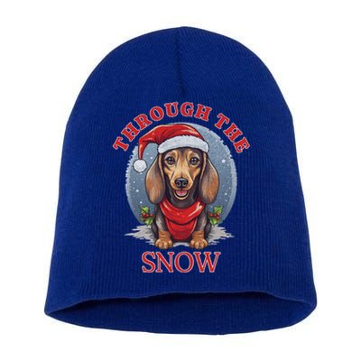 Cute Christmas Dachshund Dog Through The Snow Xmas Holiday Gift Short Acrylic Beanie