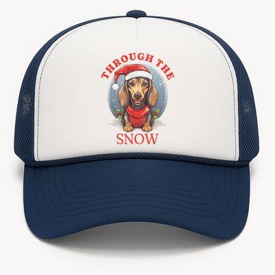 Cute Christmas Dachshund Dog Through The Snow Xmas Holiday Gift Trucker Hat