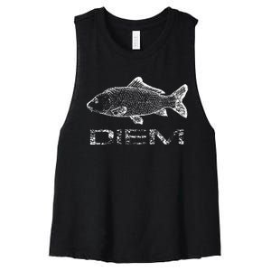 Carp (Carpe) Diem Fishing Fish Women's Racerback Cropped Tank