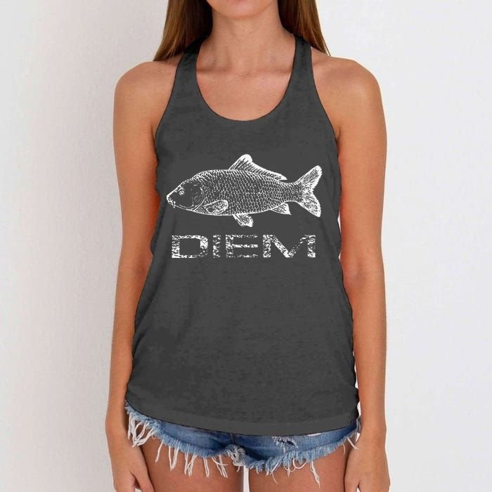 Carp (Carpe) Diem Fishing Fish Women's Knotted Racerback Tank