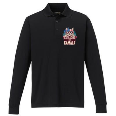 Cute Cat Design Cat Ladies For Kamala Performance Long Sleeve Polo