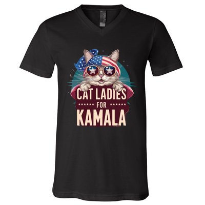 Cute Cat Design Cat Ladies For Kamala V-Neck T-Shirt