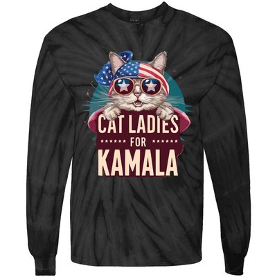 Cute Cat Design Cat Ladies For Kamala Tie-Dye Long Sleeve Shirt