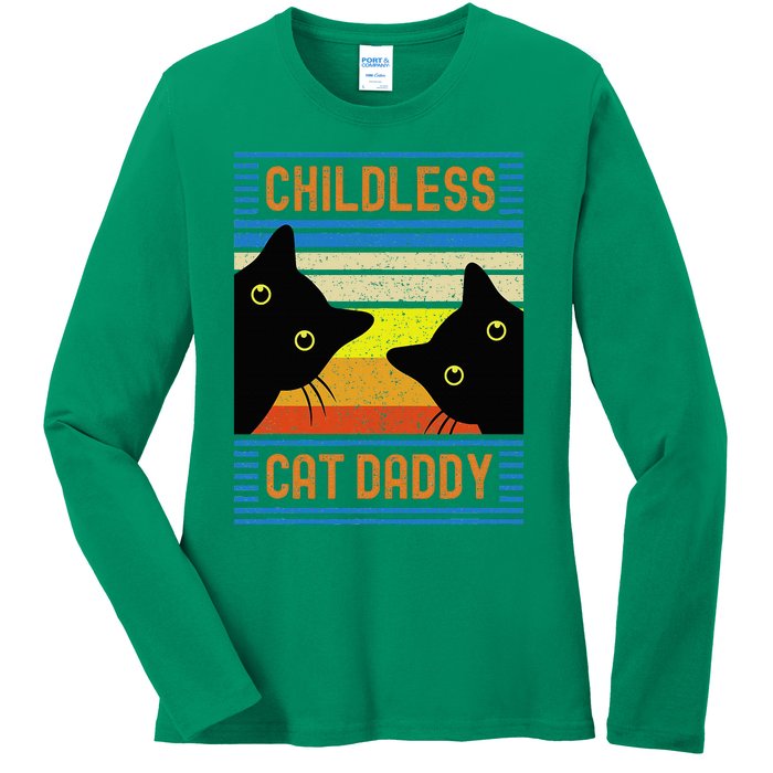 Childless Cat Daddy 2024 For President Cat Dad Ladies Long Sleeve Shirt