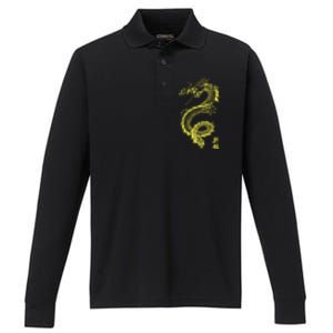 Cool Chinese Dragon Performance Long Sleeve Polo