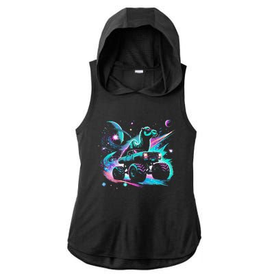 Cool Camel Driving Monster Truck In Cosmic Space Ladies PosiCharge Tri-Blend Wicking Draft Hoodie Tank