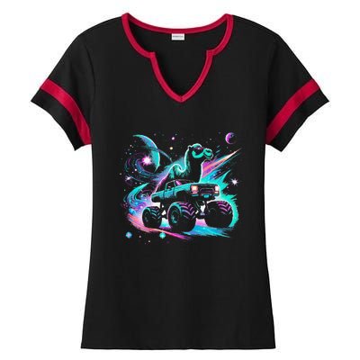 Cool Camel Driving Monster Truck In Cosmic Space Ladies Halftime Notch Neck Tee