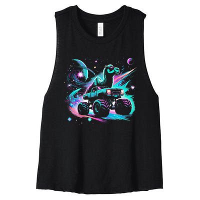 Cool Camel Driving Monster Truck In Cosmic Space Women's Racerback Cropped Tank