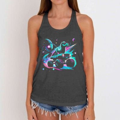 Cool Camel Driving Monster Truck In Cosmic Space Women's Knotted Racerback Tank