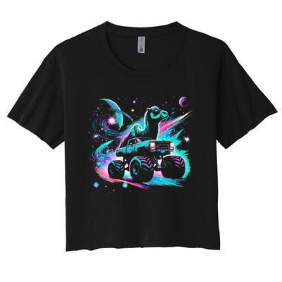 Cool Camel Driving Monster Truck In Cosmic Space Women's Crop Top Tee