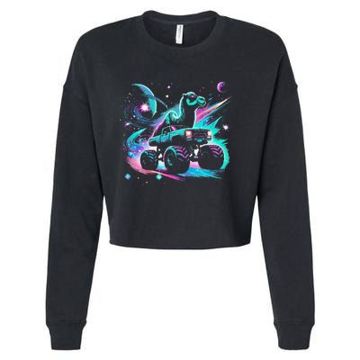 Cool Camel Driving Monster Truck In Cosmic Space Cropped Pullover Crew