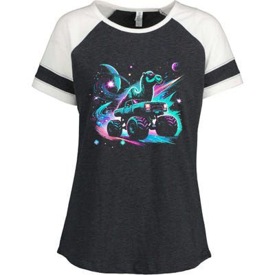 Cool Camel Driving Monster Truck In Cosmic Space Enza Ladies Jersey Colorblock Tee