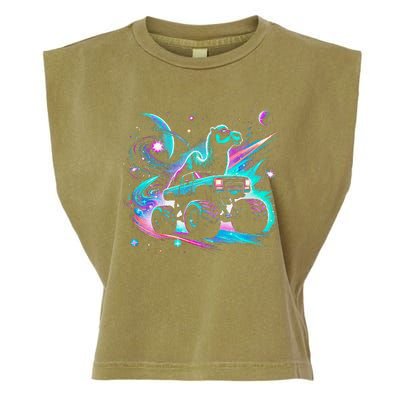 Cool Camel Driving Monster Truck In Cosmic Space Garment-Dyed Women's Muscle Tee