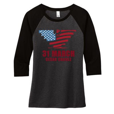 Cesar Chavez Day March 31 Si Se Puede Women's Tri-Blend 3/4-Sleeve Raglan Shirt