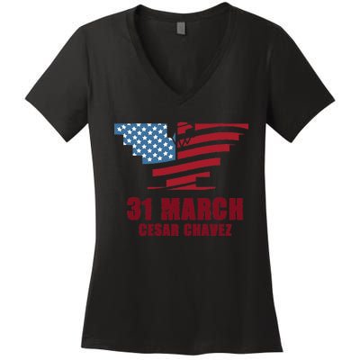 Cesar Chavez Day March 31 Si Se Puede Women's V-Neck T-Shirt